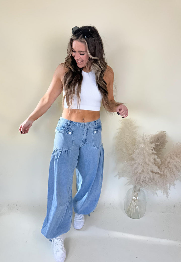 Denim Boho Style Balloon Wide Leg Pants