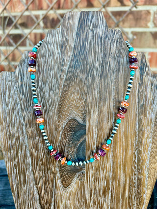16” Orange And Purple Spiny And Turquoise Choker