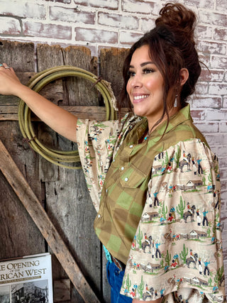 Rodeo Belle Buffalo Plaid Retro Pearl Snap Top