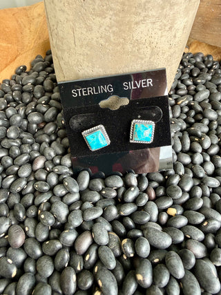 Sterling Silver Square Turquoise Stud Earrings