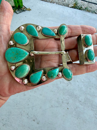 Genuine Turquoise Artisan Custom Statement Buckle & Keeper Set