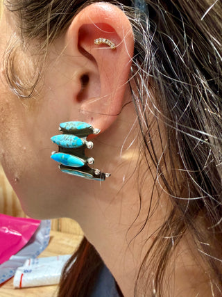 Sterling Silver Kingman Turquoise Cluster Hoop Earrings- Taxco
