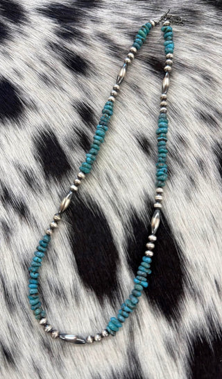 Turquoise Heishi & Sterling Silver Navajo Pearl Necklace