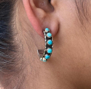 Sterling Silver Kingman Turquoise Hoop Earrings | Southwestern Turquoise Statement Hoops