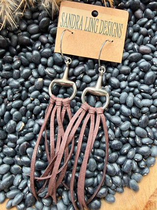 Silver Horse Bit Leather Fringe Earrings – Western Equestrian Statement Dangles