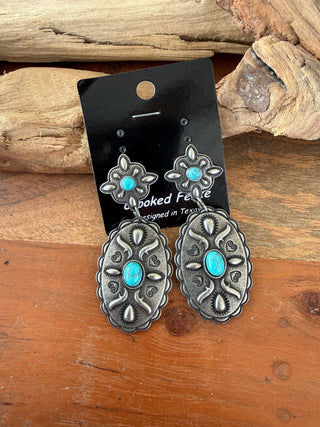 Turquoise Western Concho Dangle Earrings