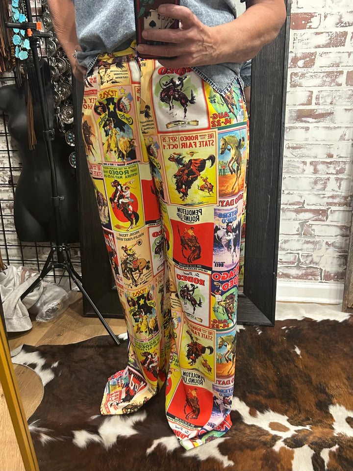 Old Rodeo Poster Trouser Pants-Yellow