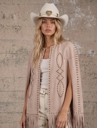 PREORDER | Desert Rose Studded Suede Fringe Cape- ETA October 8-13