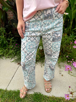Vintage Horse Tile Patchwork Straight Leg Jeans