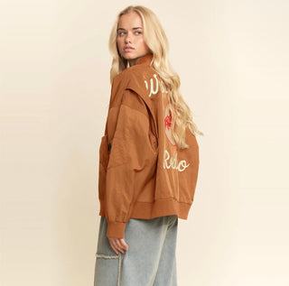 West Coast Rodeo Satin Bomber Jacket- Rust