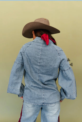 The Denim Drama Pearl Snap Top
