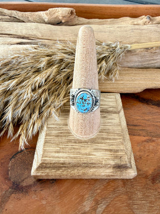 Sterling Silver Golden Hills Turquoise Cigar Band Ring Size 10