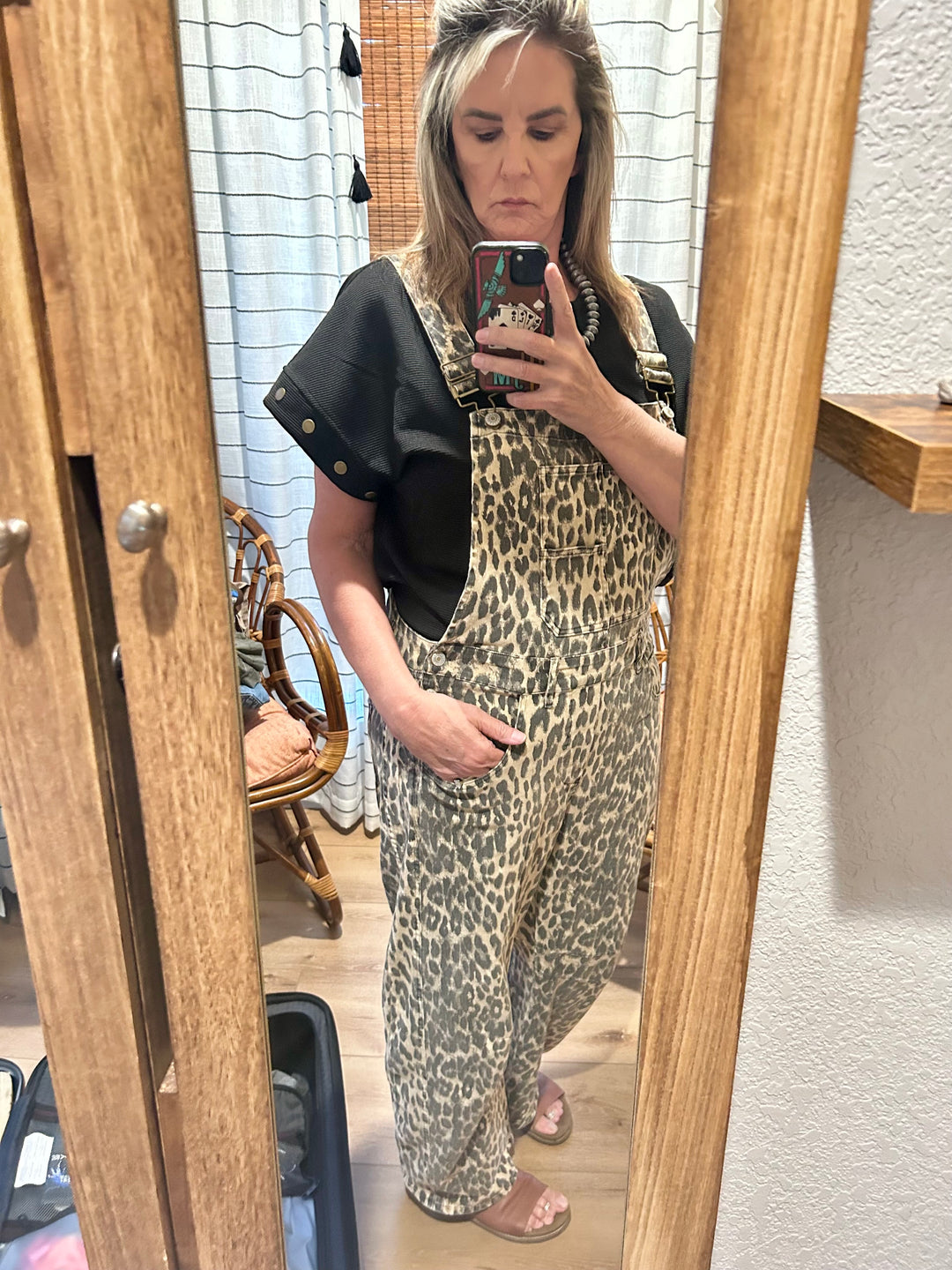 Leopard Print Barrel Overalls