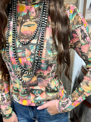 Sterling Kreek Cosmic Cowgirl Long Sleeve Mesh Top