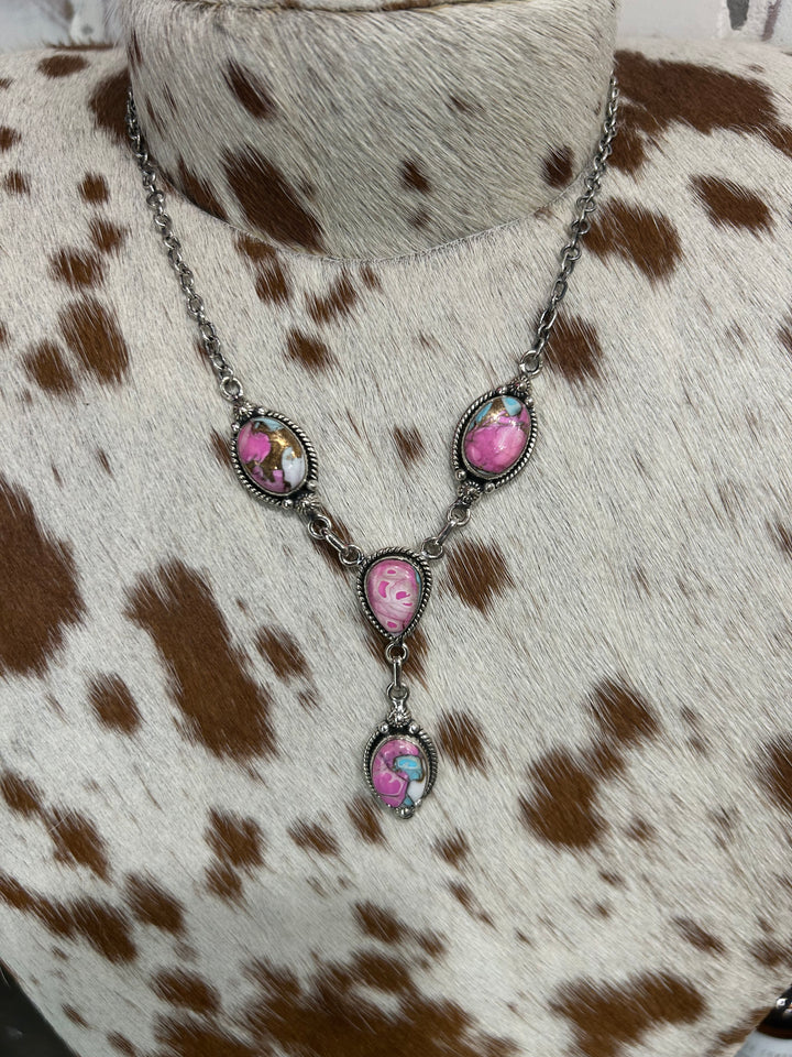 Sterling Silver & Cotton Candy Turquoise Lariat Set-4