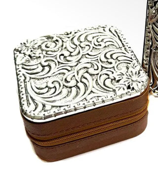 Western Floral Tooled Jewelry Travel Box – Brown