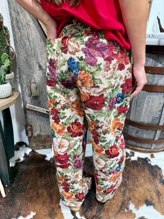 Flower Print Boho Barrel Jeans – Boho Floral Leg Pants