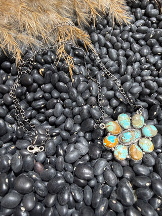 Number 8 Turquoise Cluster Necklace – Sterling Silver Southwestern Statement Pendant | Western Cowgirl Jewelry-009