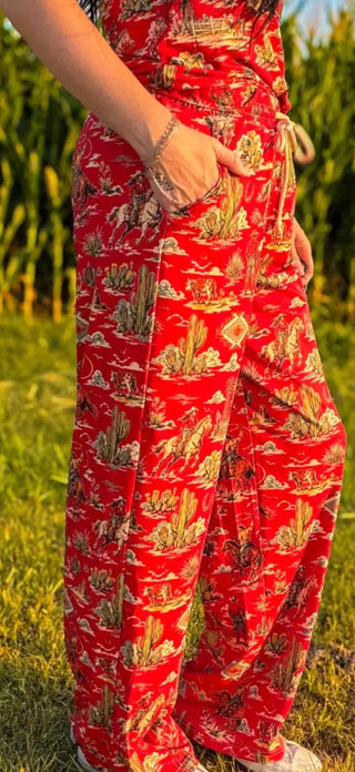Red Rock Rodeo Western Print Pants
