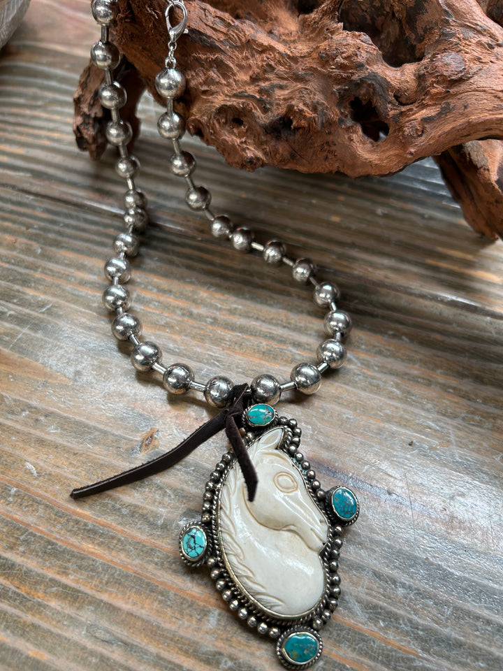 Tibetan Turquoise & Carved Bone Necklace