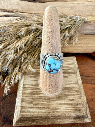 Sterling Silver Golden Hills Turquoise Cigar Band Ring Size 9