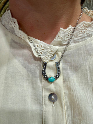 Turquoise & Sterling Horseshoe Necklace | Western Silver Lucky Horseshoe Pendant