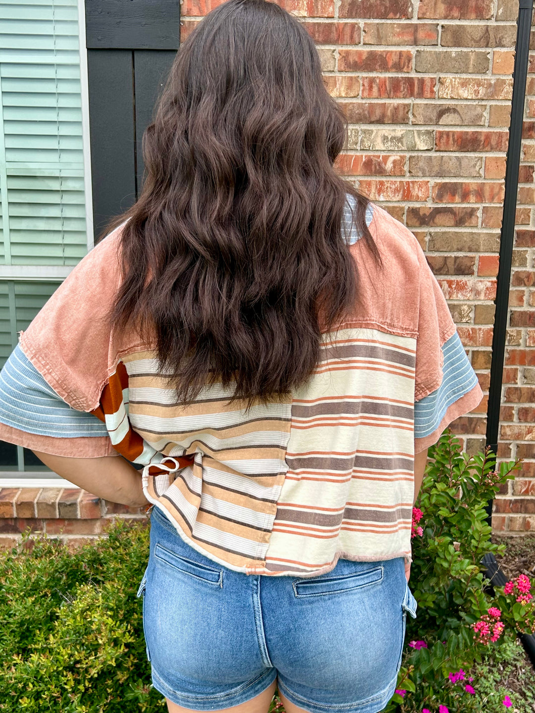 OLI & HALI WASHED STRIPE MIX SHORT SLEEVE POLO TOP