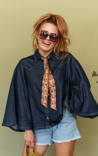 Concho Cowgirl Denim Poncho Top- One Size