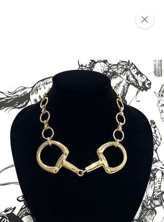 Western Snaffle Bit Statement Necklace- Gold