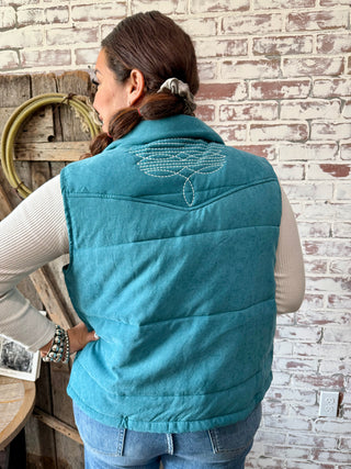Teal Aztec Lined Western Boot Stitch Vest – Cowgirl Rodeo Style