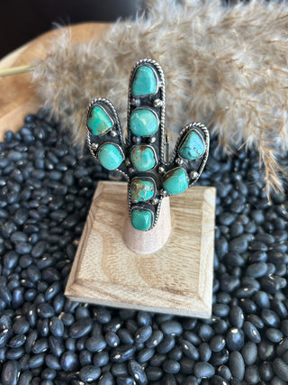 Large Adjustable Turquoise Cactus Ring