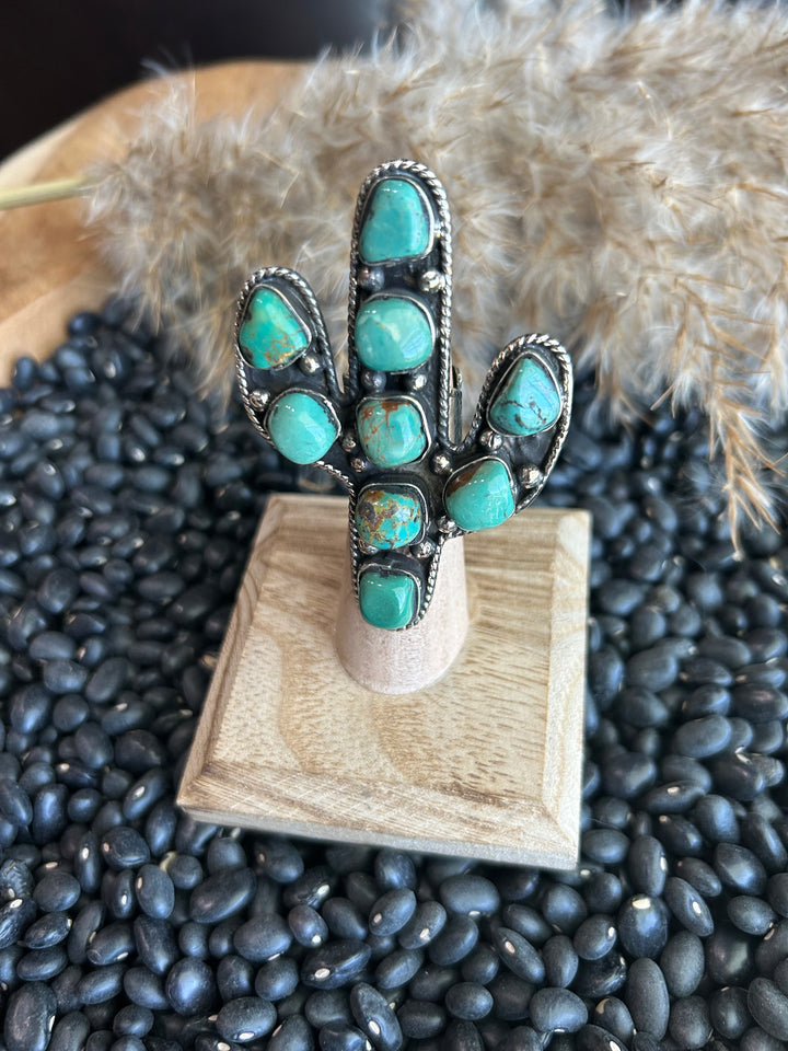 Large Adjustable Turquoise Cactus Ring