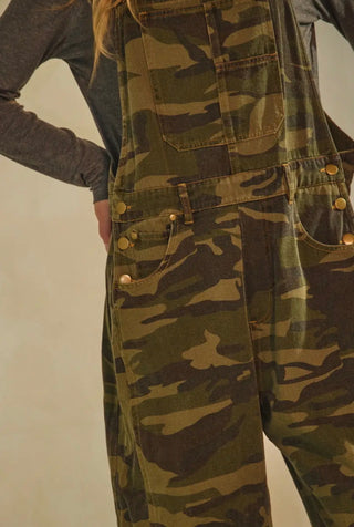 Camo Crush Relaxed Denim Barrel Overalls