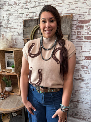 Lucky Horseshoe Knit Sweater Vest – Western Cowgirl Top