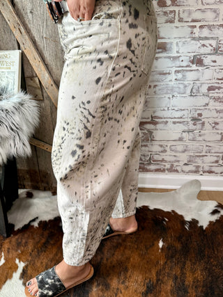 Kancan Brindle Cow Print Barrel Jeans
