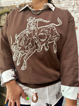 Brown Bull Rider Graphic Sweatshirt – Western Cowgirl Pullover