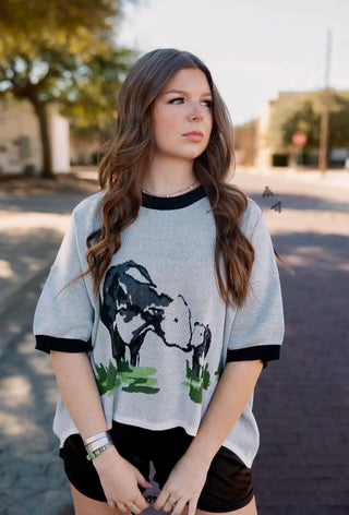 2 Fly Co Ranch Made Lightweight Sweater | Western Cow Graphic Knit Top