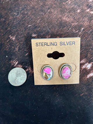 Handmade Sterling & Cotton Candy Kingman Stud Earrings