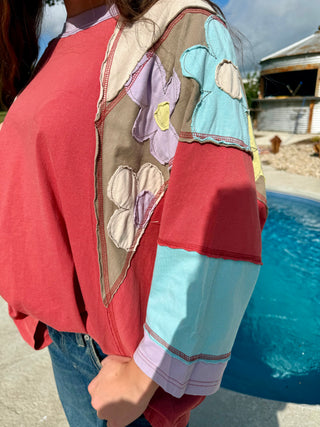 Rust Bloom Patchwork Floral Top | Boho Western Oversized Tunic