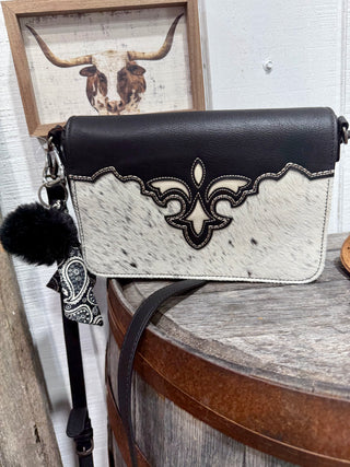 Trinity Ranch Black Brindle Cowhide Crossbody With Western Detail