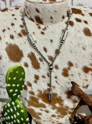 Sterling Silver Barrel Bead Lariat Necklace