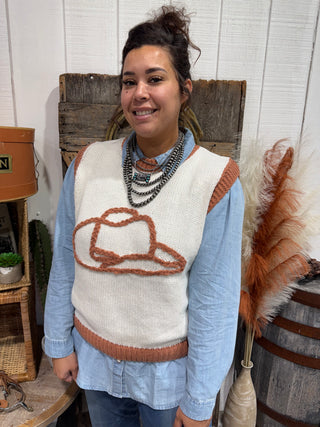 Tan Chenille Cowboy Hat Sweater Vest