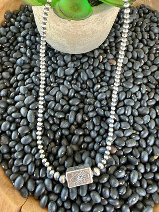 16” Sterling Silver Pearl Necklace with Barrel Bead