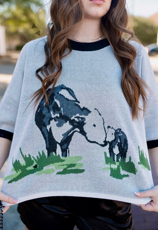 2 Fly Co Ranch Made Lightweight Sweater | Western Cow Graphic Knit Top