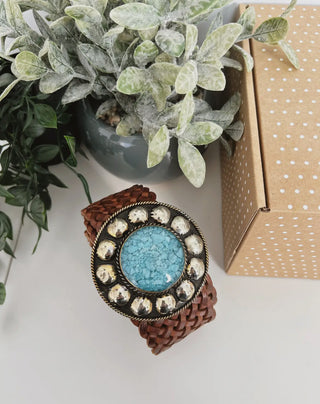 Turquoise Concho Braided Leather Belt