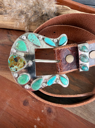 Custom Authentic Kingman Turquoise Statement Belt Buckle Set