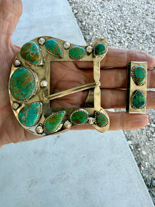 Custom Authentic Kingman Turquoise Statement Belt Buckle Set