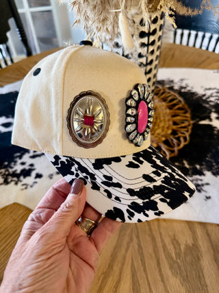 Hot Pink Cowhide Concho Trucker Hat