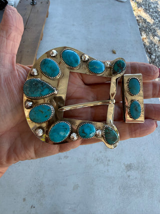 Custom Authentic Kingman Turquoise Statement Belt Buckle Set