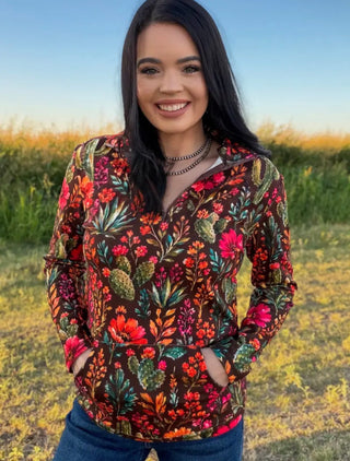Rodeo Garden Floral Quarter Zip Pullover
